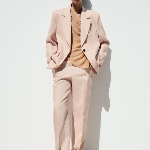 NWT ZARA STRAIGHT CUT LINEN BLAZER SIZE L - Picture 1 of 9